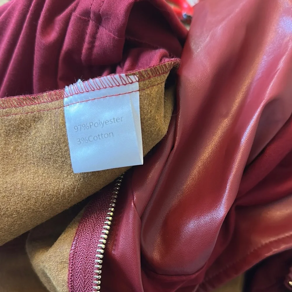 NWT- BloomChic Burgundy Pleather Dress with Gold Zipper - Picture 5 of 7